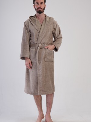 Man Triga Dark Beige Hoodie Detail Bathrobe Man Triga Dark Beige Hoodie Detail Bathrobe