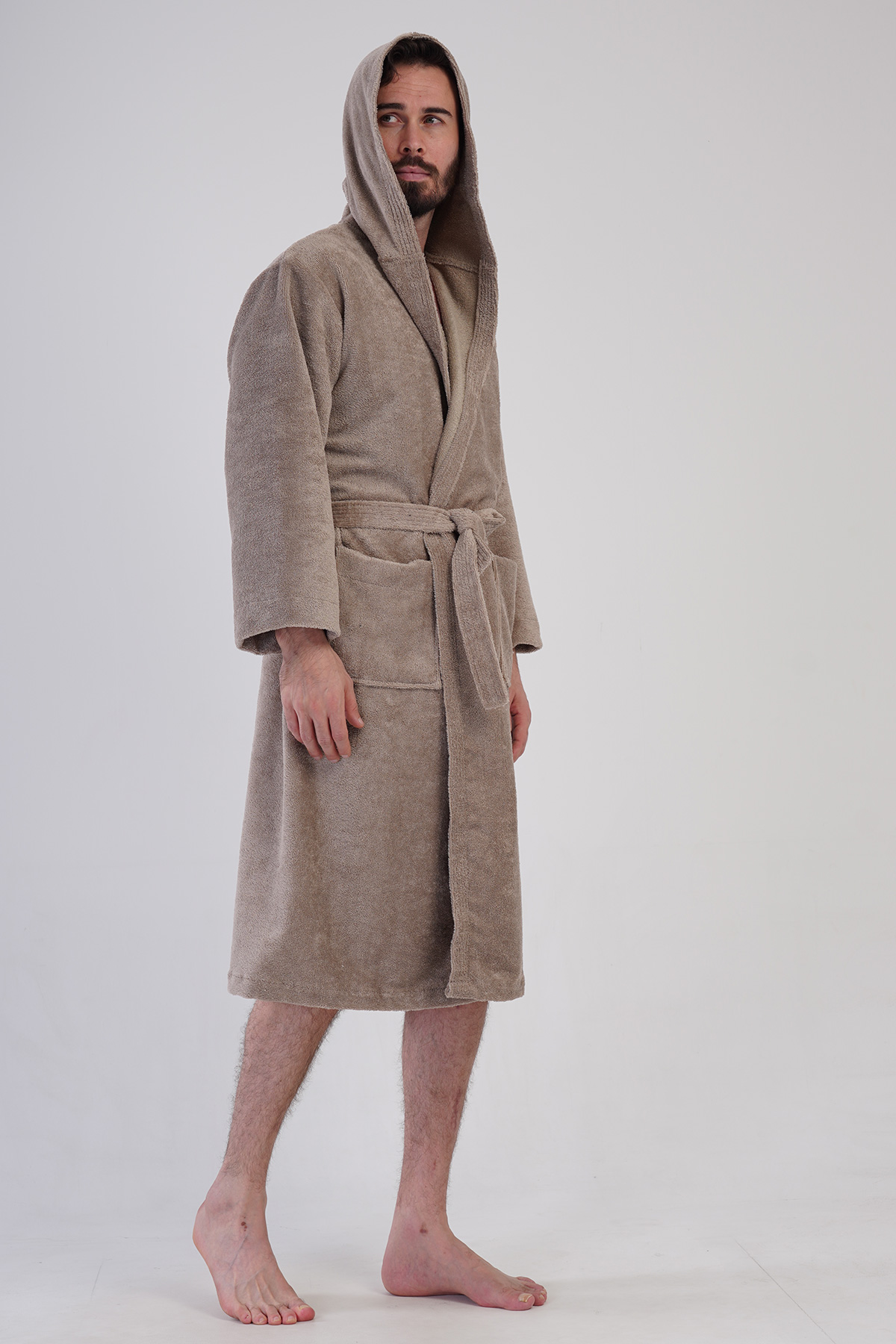 Man Triga Dark Beige Hoodie Detail Bathrobe Man Triga Dark Beige Hoodie Detail Bathrobe