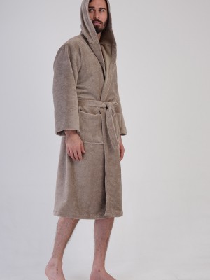 Man Triga Dark Beige Hoodie Detail Bathrobe Man Triga Dark Beige Hoodie Detail Bathrobe
