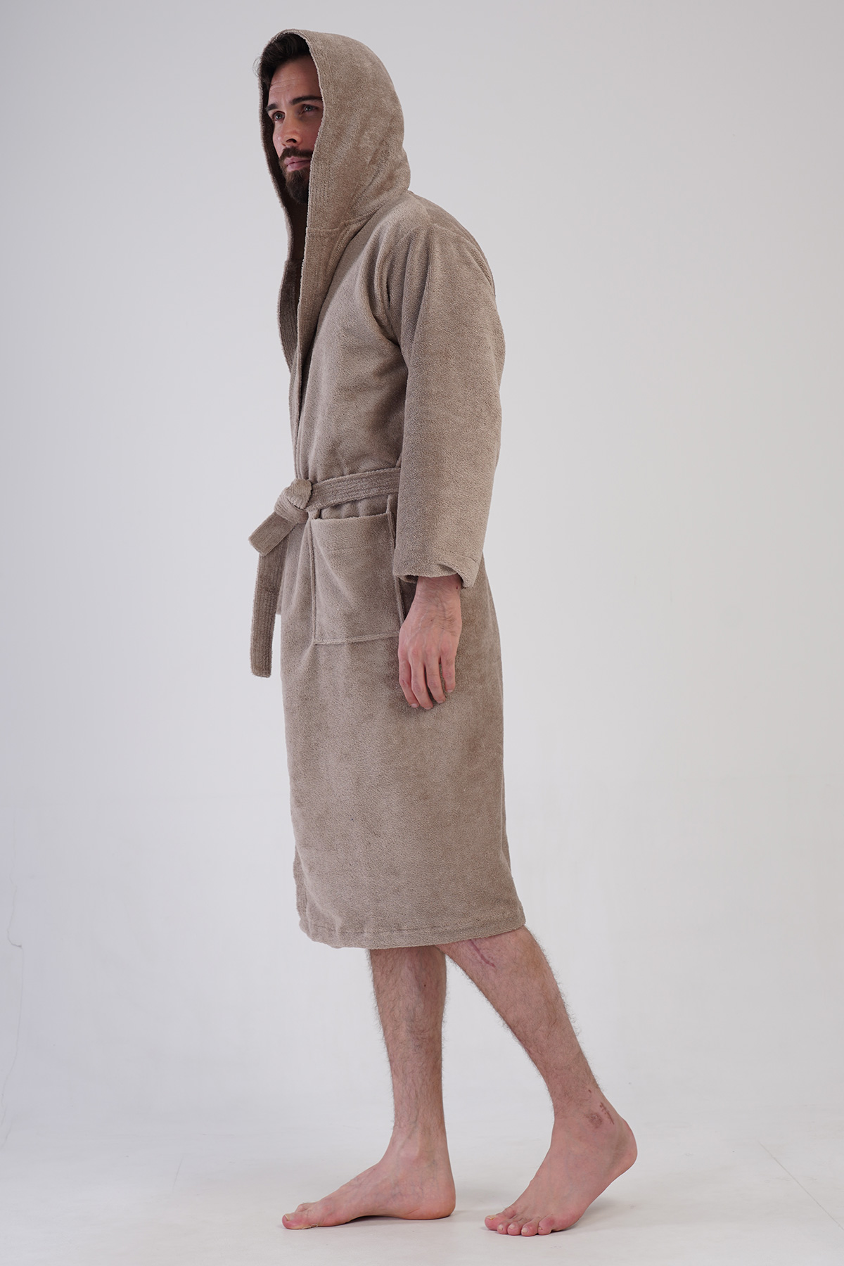 Man Triga Dark Beige Hoodie Detail Bathrobe Man Triga Dark Beige Hoodie Detail Bathrobe