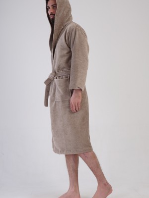 Man Triga Dark Beige Hoodie Detail Bathrobe Man Triga Dark Beige Hoodie Detail Bathrobe