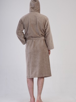 Man Triga Dark Beige Hoodie Detail Bathrobe Man Triga Dark Beige Hoodie Detail Bathrobe