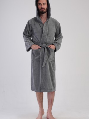 Man Triga Blue Hoodie Detail Bathrobe Man Triga Blue Hoodie Detail Bathrobe