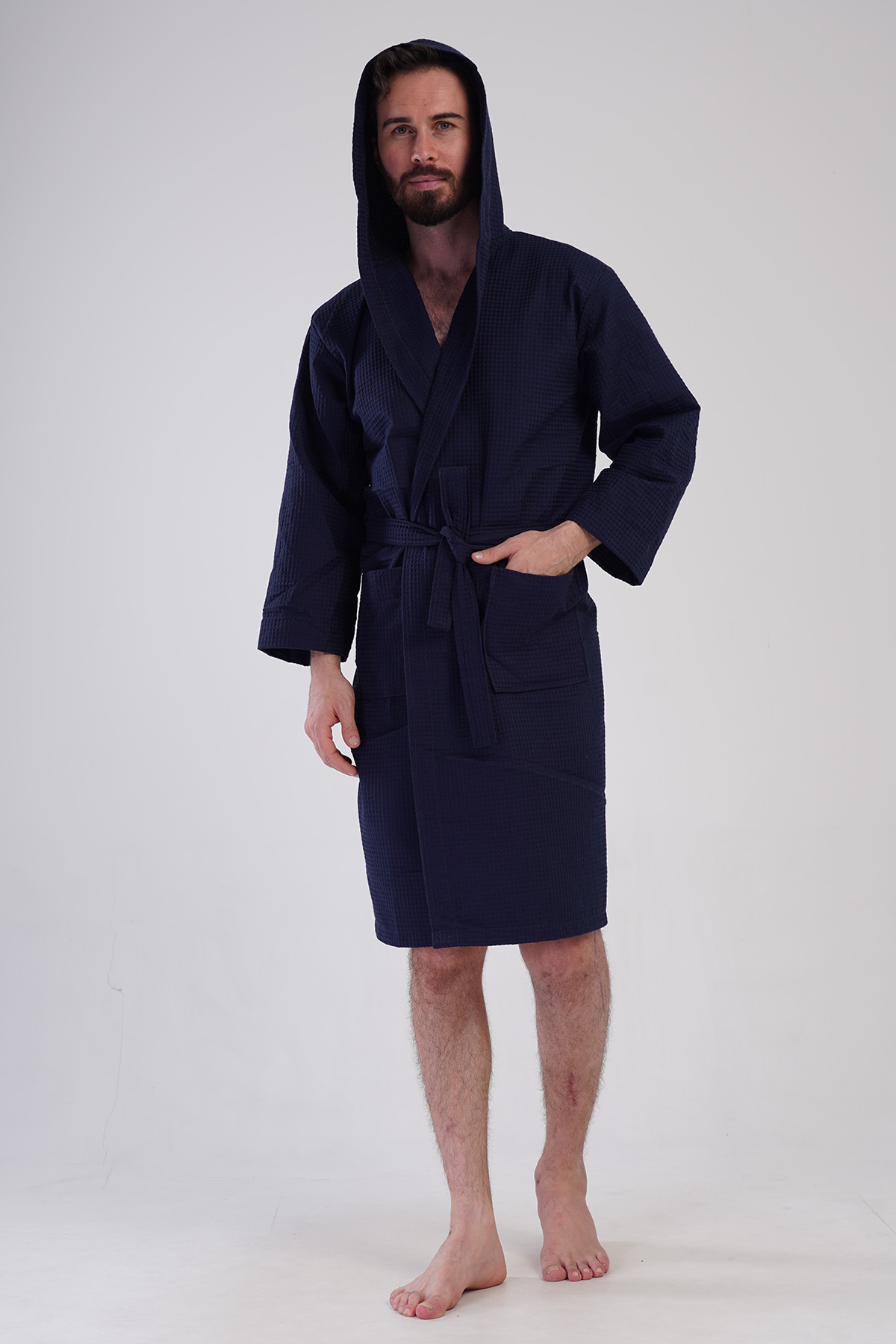 Man Waffle Thin Hoodie Detail Bathrobe Man Waffle Thin Hoodie Detail Bathrobe