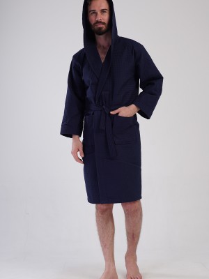 Man Waffle Thin Hoodie Detail Bathrobe Man Waffle Thin Hoodie Detail Bathrobe