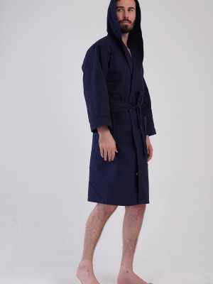 Man Waffle Thin Hoodie Detail Bathrobe Man Waffle Thin Hoodie Detail Bathrobe