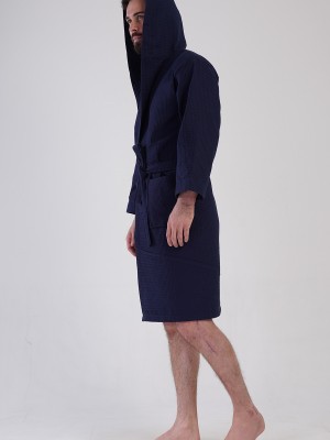 Man Waffle Thin Hoodie Detail Bathrobe Man Waffle Thin Hoodie Detail Bathrobe