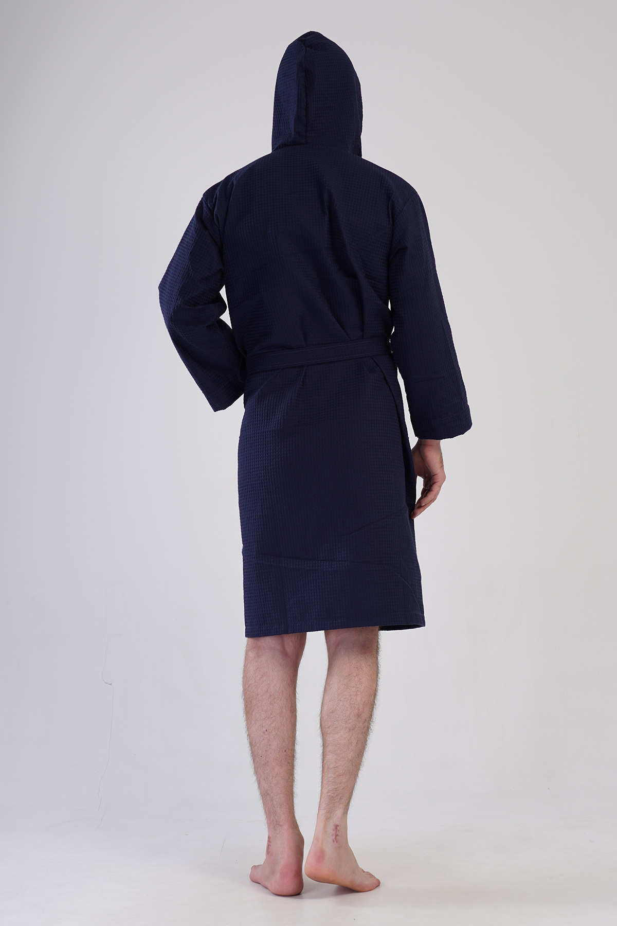 Man Waffle Thin Hoodie Detail Bathrobe Man Waffle Thin Hoodie Detail Bathrobe