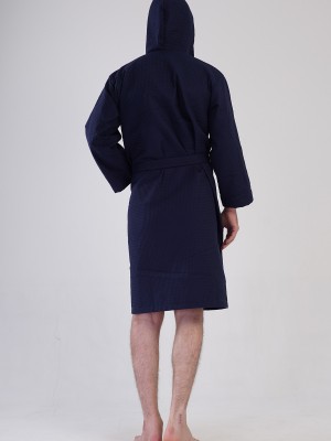 Man Waffle Thin Hoodie Detail Bathrobe Man Waffle Thin Hoodie Detail Bathrobe
