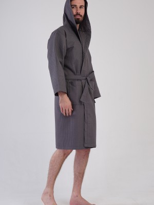 Man Waffle Thin Hoodie Detail Bathrobe