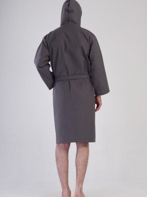 Man Waffle Thin Hoodie Detail Bathrobe