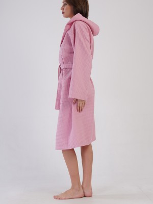 Woman Waffle Thin Hoodie Detail Bathrobe Woman Waffle Thin Hoodie Detail Bathrobe