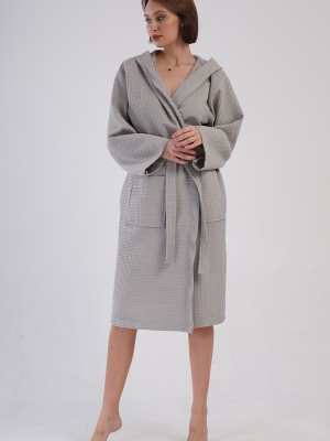 Woman Waffle Thin Hoodie Detail Bathrobe Woman Waffle Thin Hoodie Detail Bathrobe