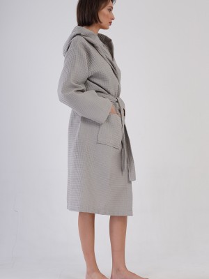 Woman Waffle Thin Hoodie Detail Bathrobe Woman Waffle Thin Hoodie Detail Bathrobe