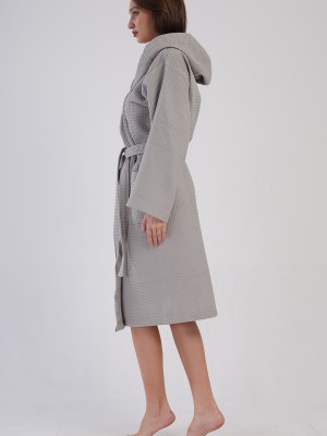 Woman Waffle Thin Hoodie Detail Bathrobe Woman Waffle Thin Hoodie Detail Bathrobe
