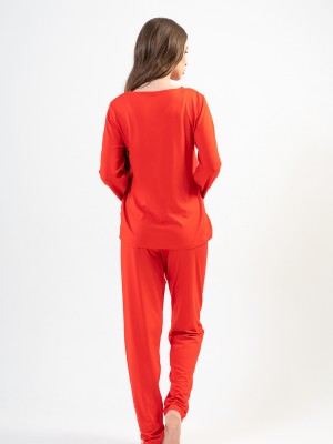 Woman Fiery Red Pyjama Set Woman Fiery Red Pyjama Set