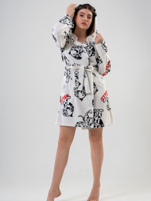 Woman Sweet Dog Fleece Dressing Gown Woman Sweet Dog Fleece Dressing Gown