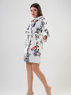 Woman Sweet Dog Fleece Dressing Gown Woman Sweet Dog Fleece Dressing Gown