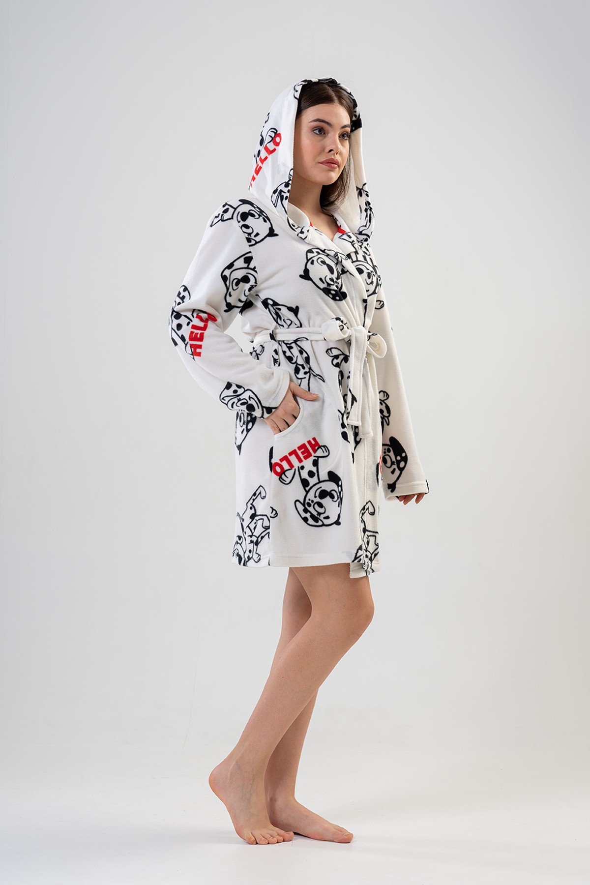 Woman Sweet Dog Fleece Dressing Gown Woman Sweet Dog Fleece Dressing Gown