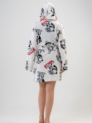 Woman Sweet Dog Fleece Dressing Gown Woman Sweet Dog Fleece Dressing Gown