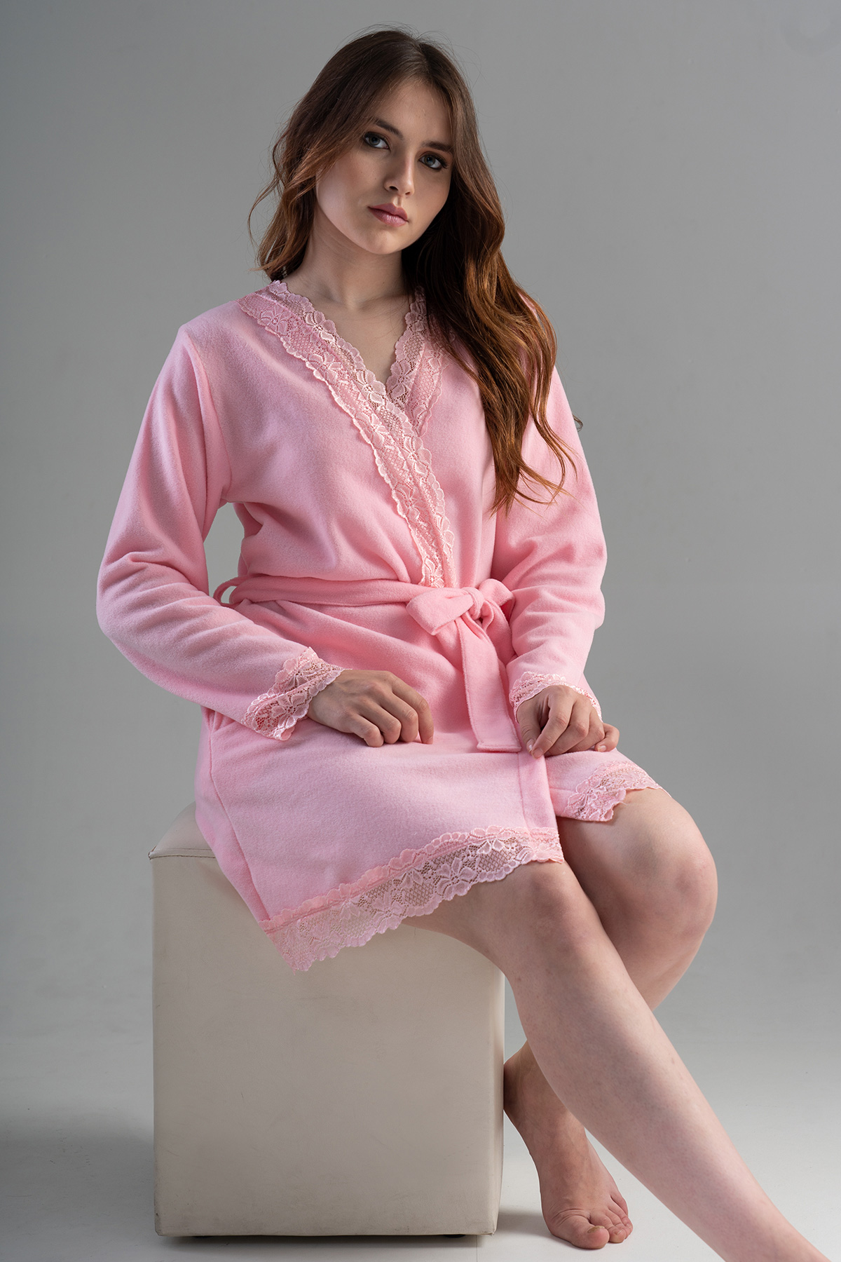 Woman Pink Lace Dressing Gown Woman Pink Lace Dressing Gown