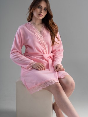 Woman Pink Lace Dressing Gown Woman Pink Lace Dressing Gown