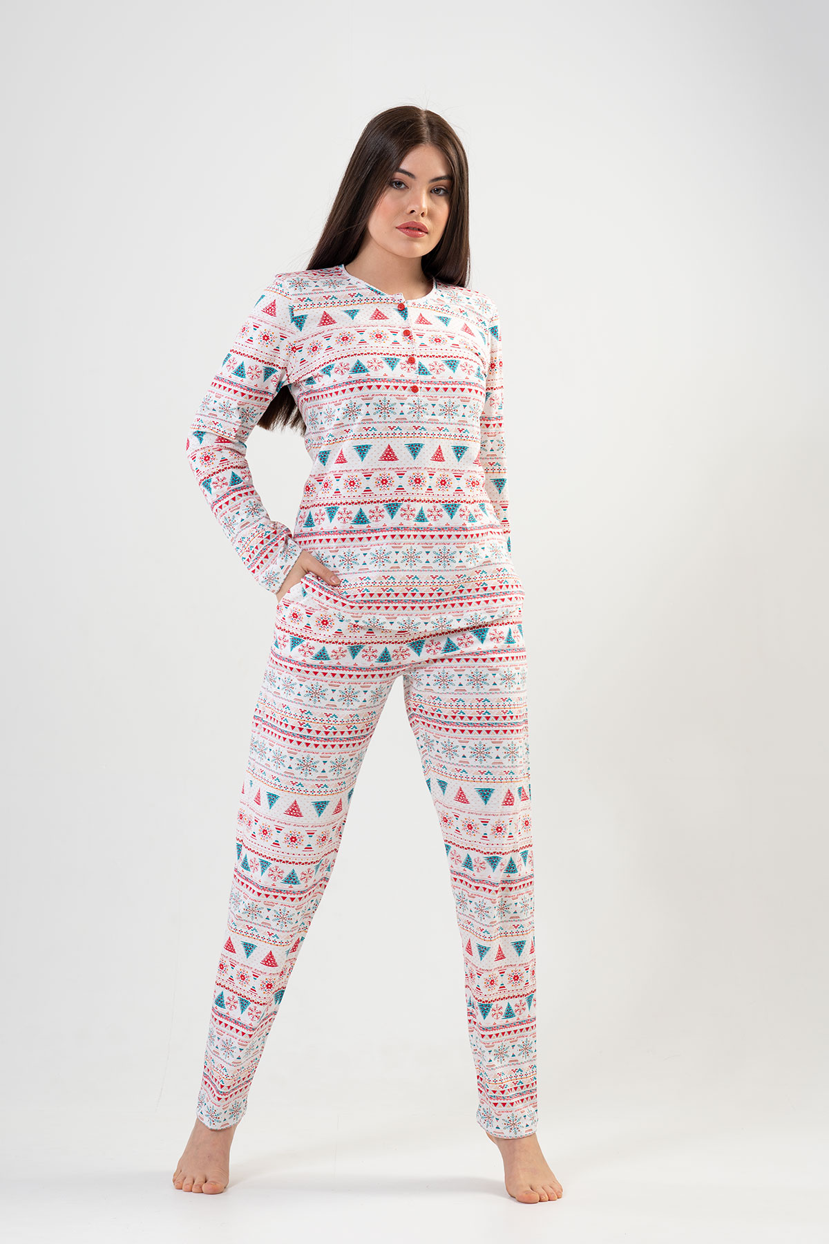 Woman Ecru Christmas Pyjama Set Woman Ecru Christmas Pyjama Set