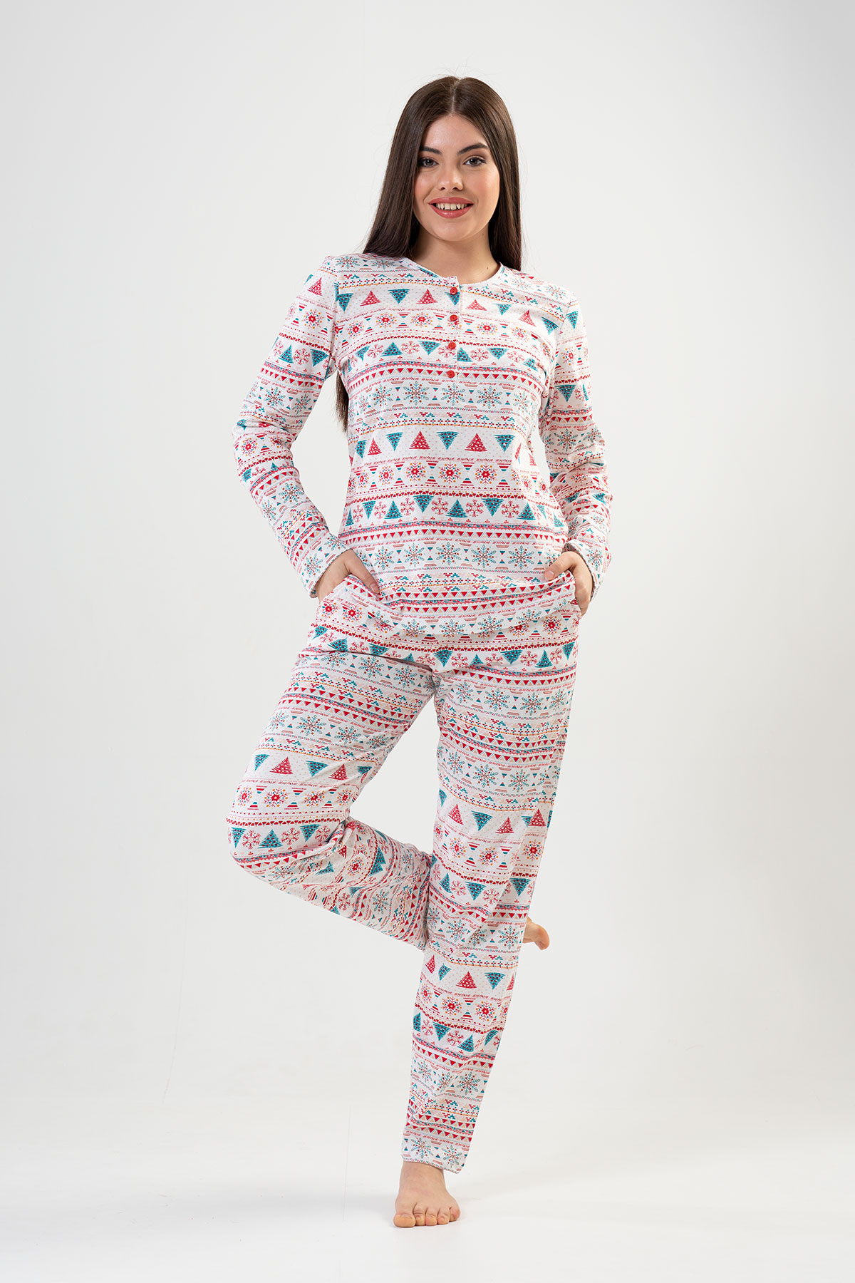 Woman Ecru Christmas Pyjama Set Woman Ecru Christmas Pyjama Set
