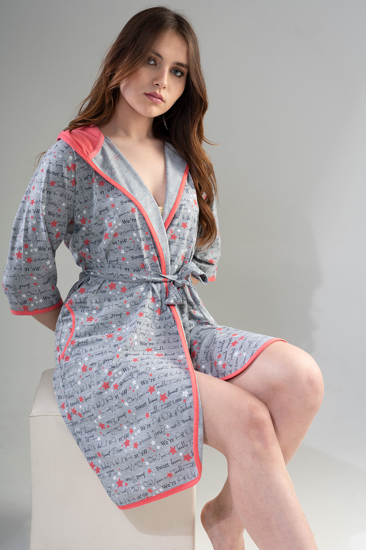Woman Pink Line Dressing Gown Woman Pink Line Dressing Gown