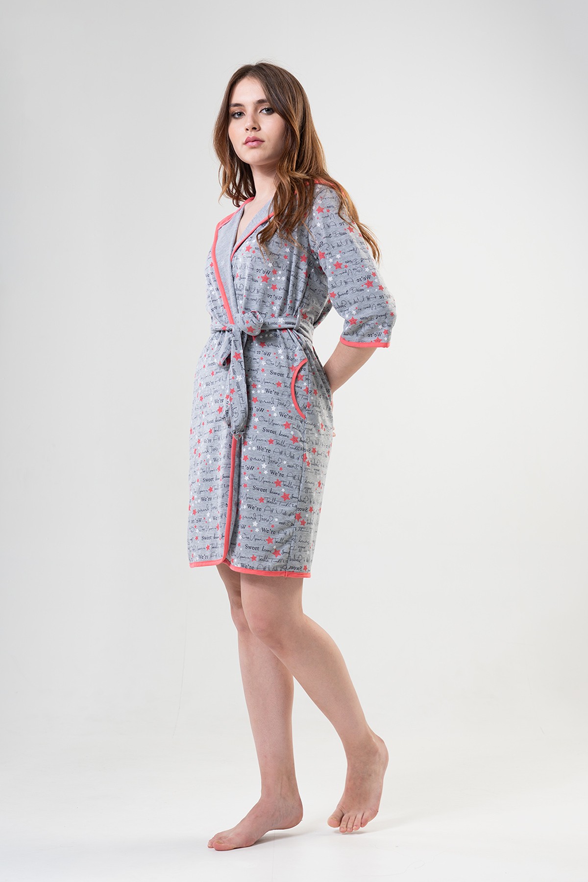 Woman Pink Line Dressing Gown Woman Pink Line Dressing Gown