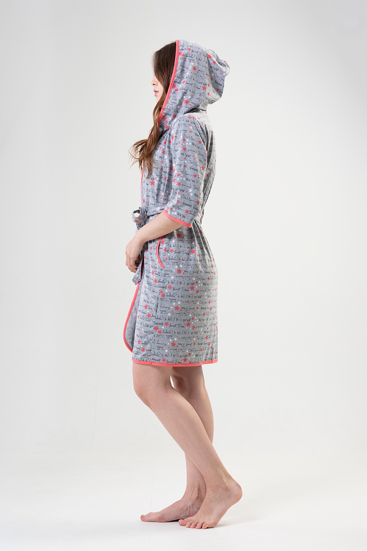 Woman Pink Line Dressing Gown Woman Pink Line Dressing Gown