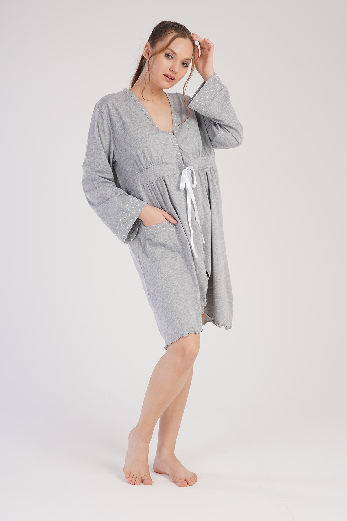 Woman Supreme Polka Dot Detail Pregnant Dressing Gown Woman Supreme Polka Dot Detail Pregnant Dressing Gown