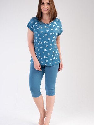 Woman Big Size White Flower Capri Set Woman Big Size White Flower Capri Set
