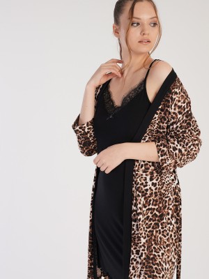 Woman Viscon Leopard Dressing Gown Set Woman Viscon Leopard Dressing Gown Set