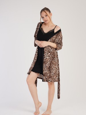 Woman Viscon Leopard Dressing Gown Set Woman Viscon Leopard Dressing Gown Set