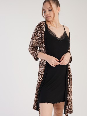 Woman Viscon Leopard Dressing Gown Set Woman Viscon Leopard Dressing Gown Set
