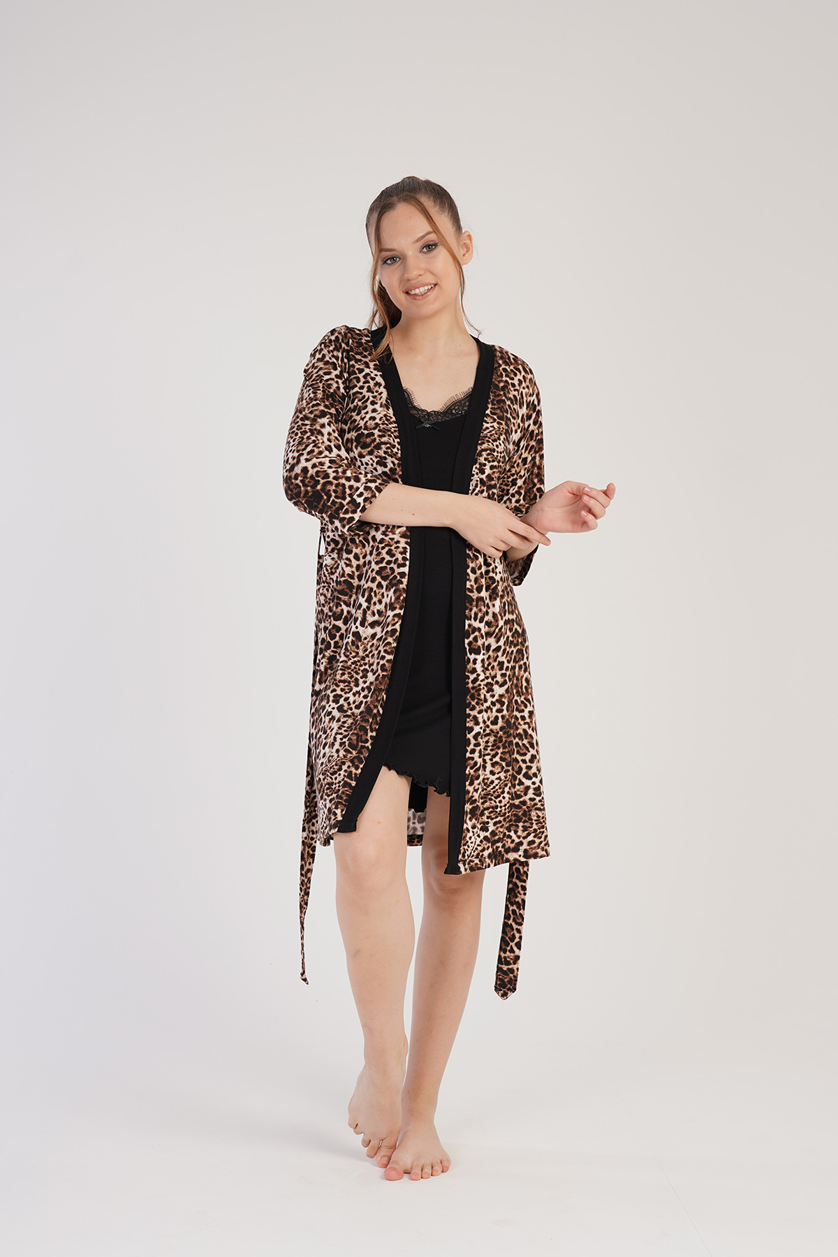 Woman Viscon Leopard Dressing Gown Set Woman Viscon Leopard Dressing Gown Set