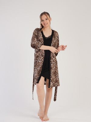 Woman Viscon Leopard Dressing Gown Set Woman Viscon Leopard Dressing Gown Set