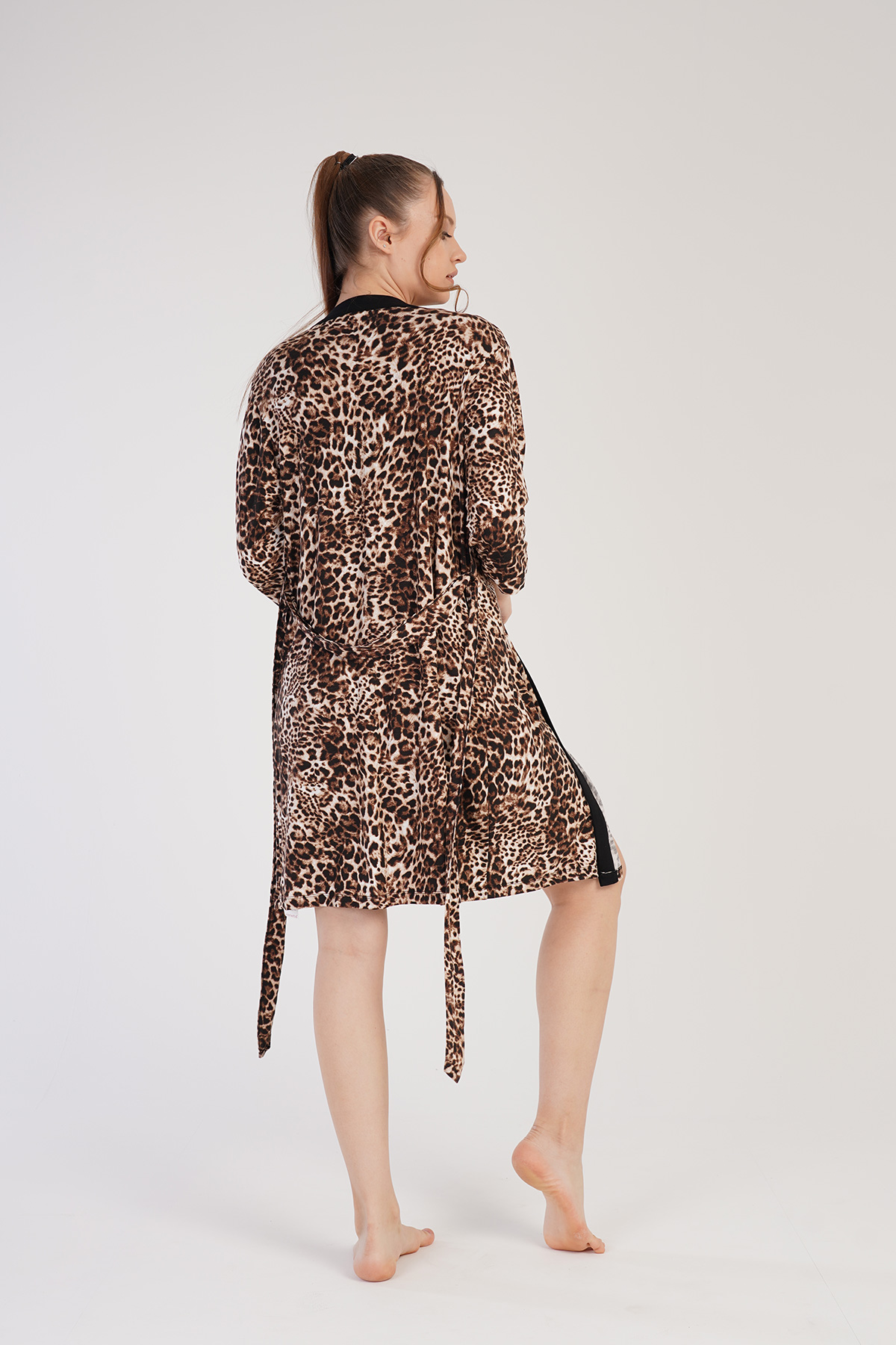 Woman Viscon Leopard Dressing Gown Set Woman Viscon Leopard Dressing Gown Set