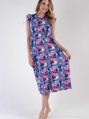 Woman Modal Denim Ruffled Sleeve Dress Woman Modal Denim Ruffled Sleeve Dress