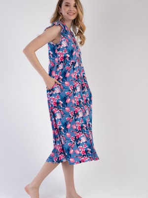 Woman Modal Denim Ruffled Sleeve Dress Woman Modal Denim Ruffled Sleeve Dress