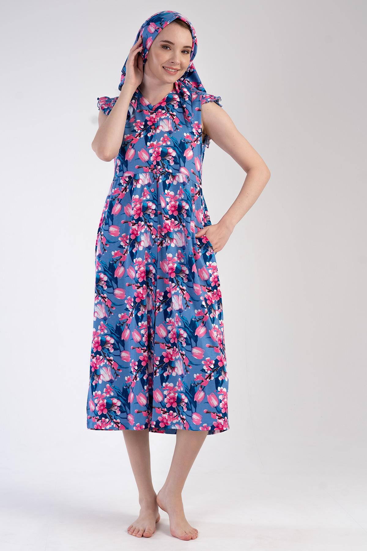 Woman Modal Denim Ruffled Sleeve Dress Woman Modal Denim Ruffled Sleeve Dress