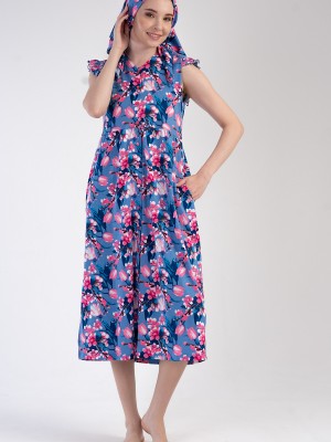 Woman Modal Denim Ruffled Sleeve Dress Woman Modal Denim Ruffled Sleeve Dress
