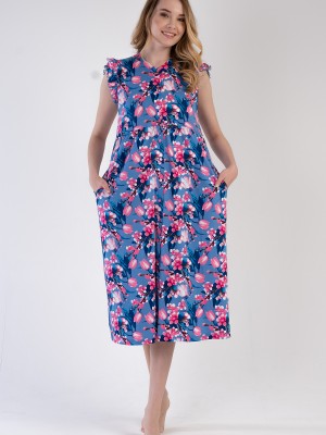 Woman Modal Denim Ruffled Sleeve Dress Woman Modal Denim Ruffled Sleeve Dress
