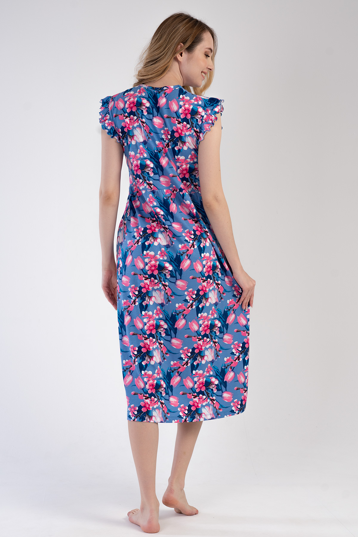 Woman Modal Denim Ruffled Sleeve Dress Woman Modal Denim Ruffled Sleeve Dress