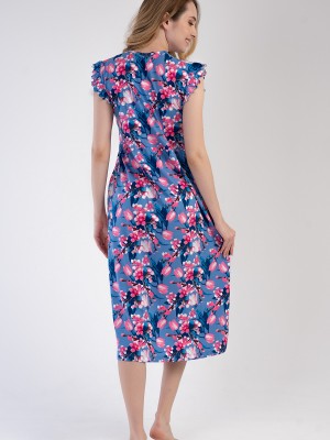 Woman Modal Denim Ruffled Sleeve Dress Woman Modal Denim Ruffled Sleeve Dress