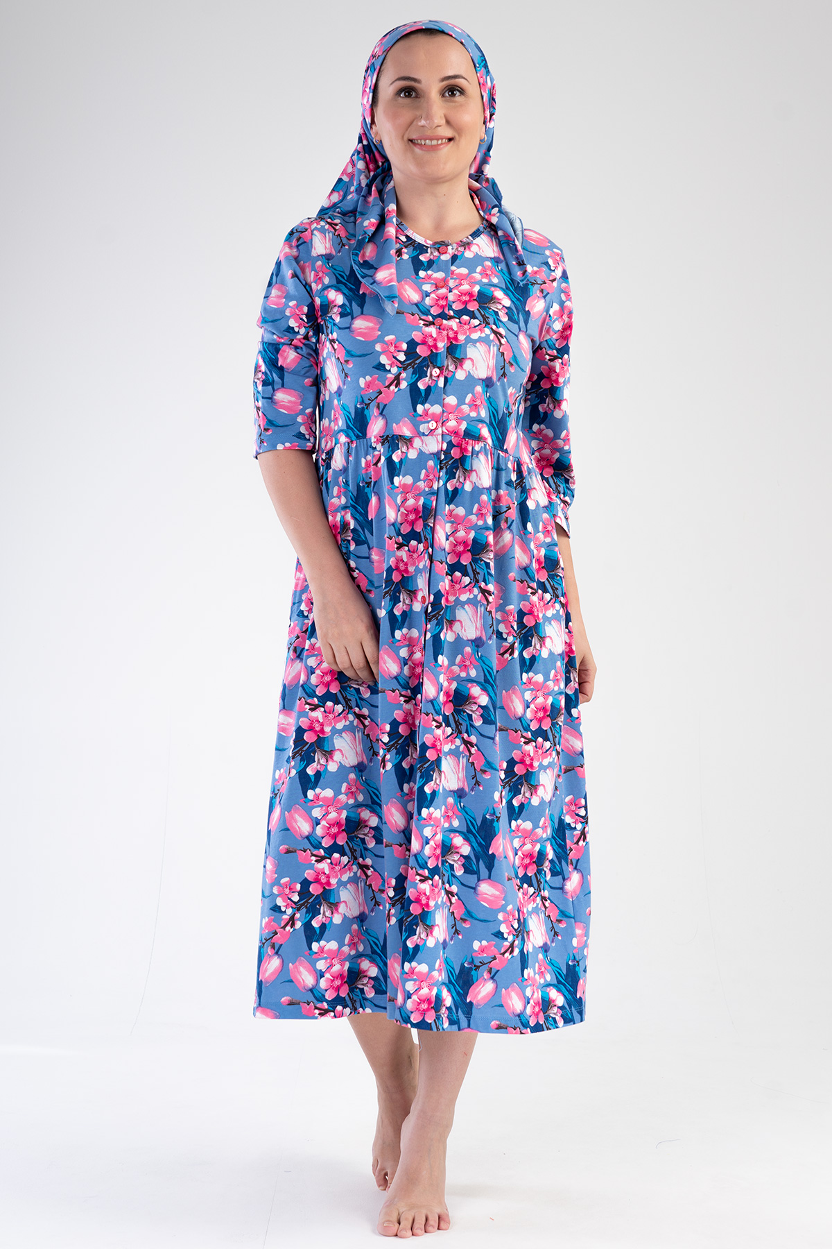 Woman Modal Big Size Denim Poor Sleeve Dress Woman Modal Big Size Denim Poor Sleeve Dress