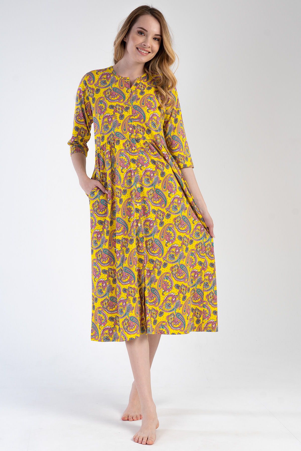 Woman Modal Yellow Short Sleeve Dress Woman Modal Yellow Short Sleeve Dress