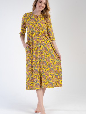 Woman Modal Yellow Short Sleeve Dress Woman Modal Yellow Short Sleeve Dress