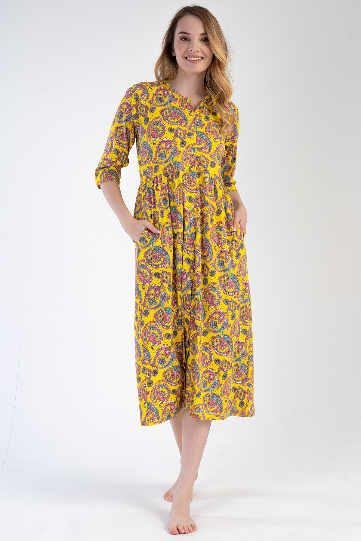 Woman Modal Yellow Short Sleeve Dress Woman Modal Yellow Short Sleeve Dress
